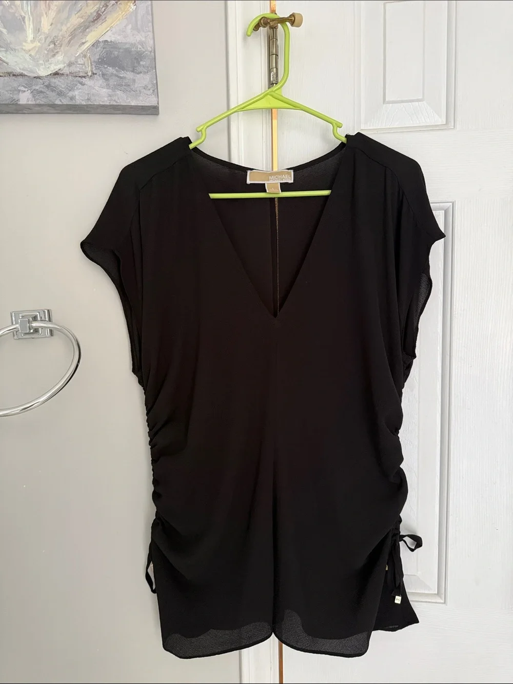 Michael Kors Black V-Neck Ruched Swim Cover-Up
